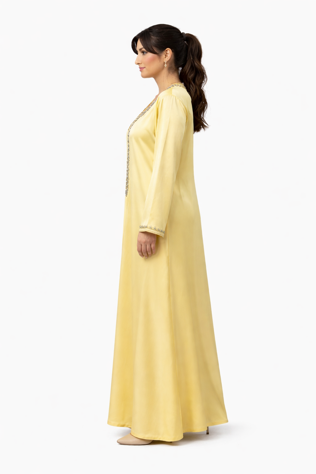 Abaya élégante brodée – Jaune
