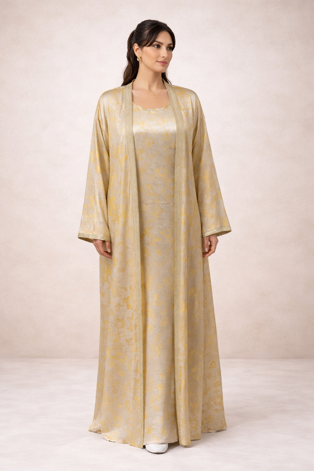 Abaya élégante dorée – Ensemble 2 pièces