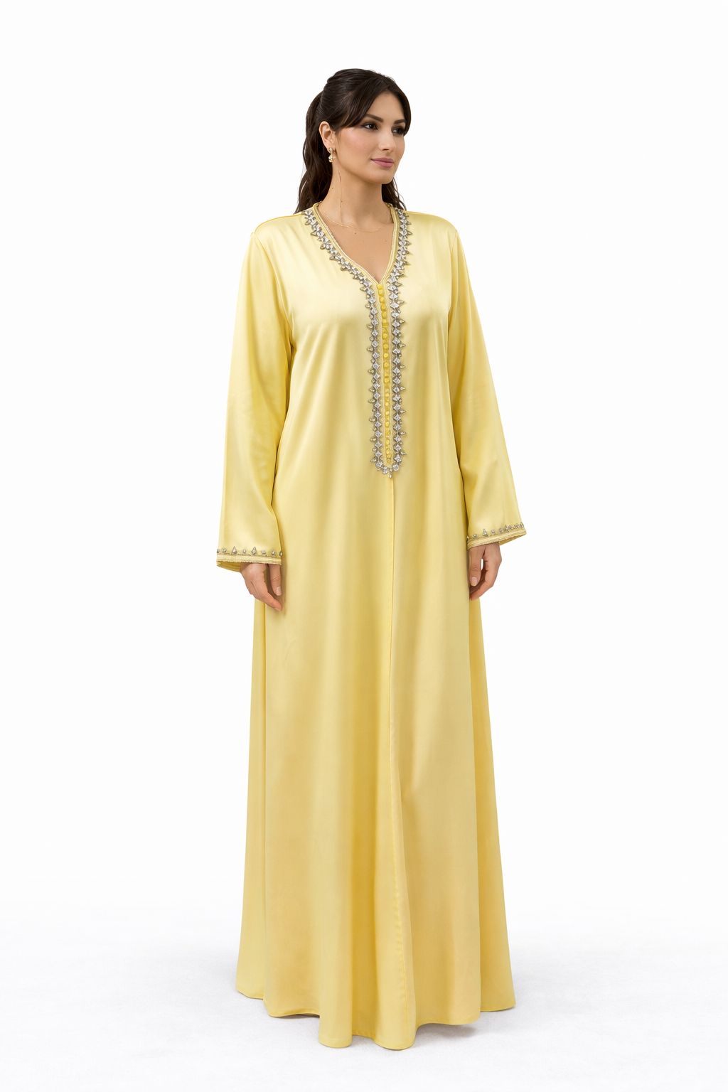 Abaya élégante brodée – Jaune