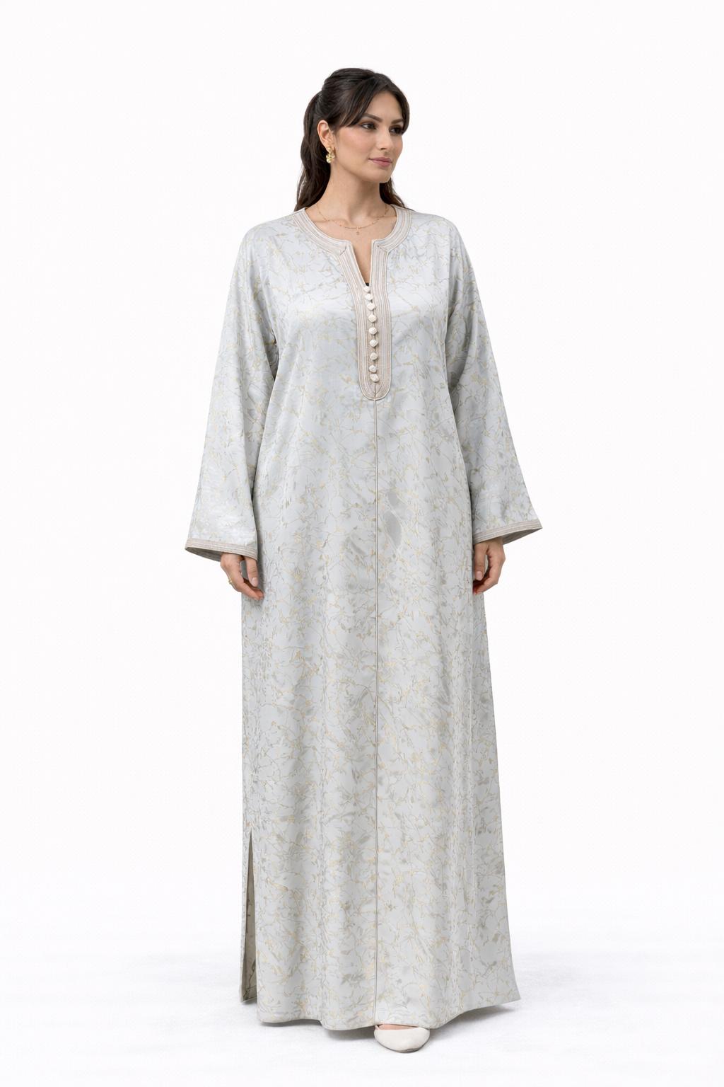 Abaya élégante brodée – Gris perle