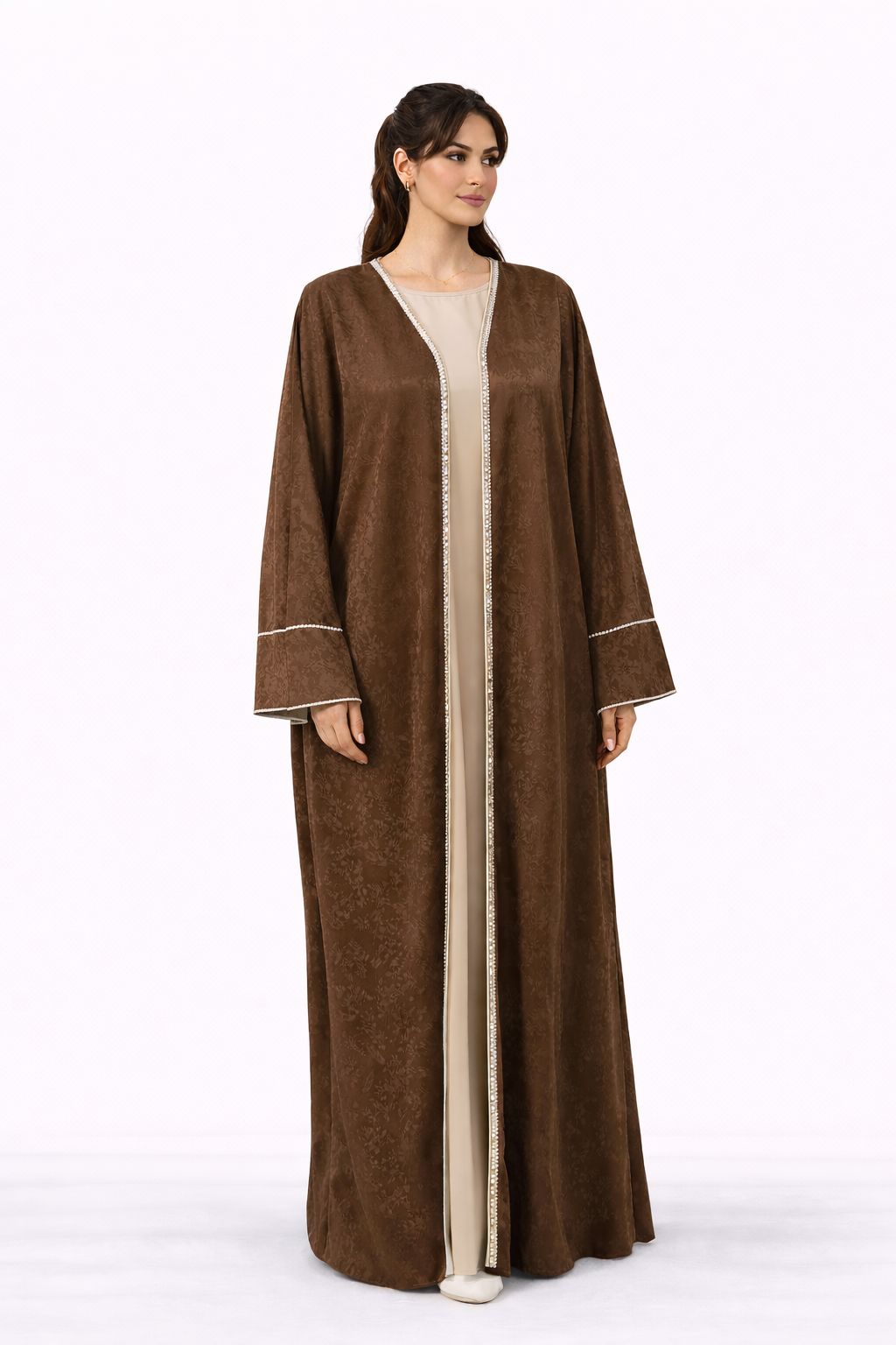 Abaya élégante marron avec robe intérieure – Style raffiné