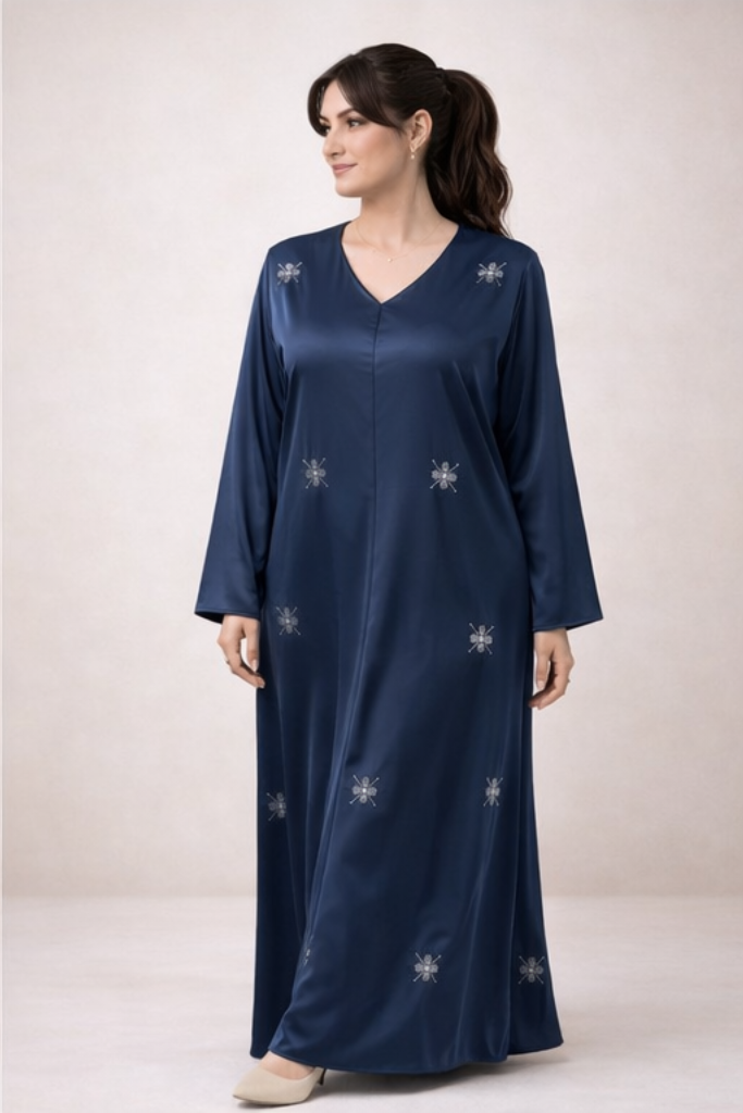 Abaya élégante brodée – Bleu nuit