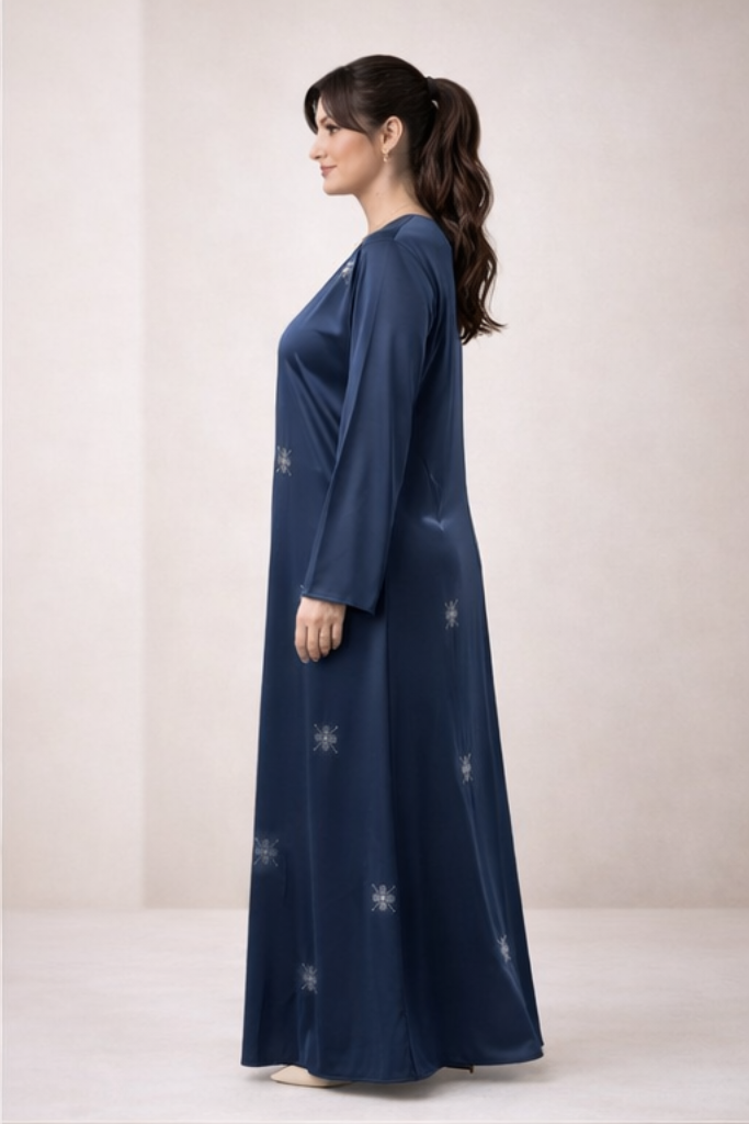 Abaya élégante brodée – Bleu nuit