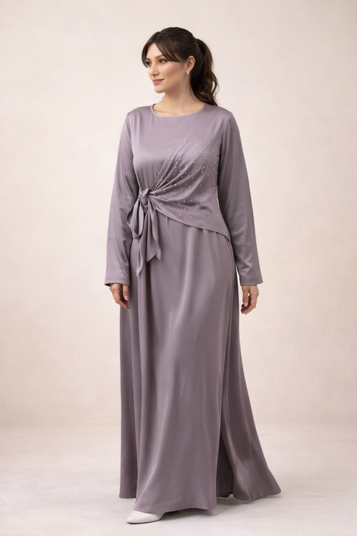 Abaya drapée perlée – Parme
