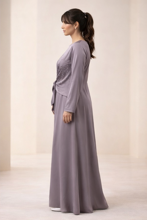 Abaya drapée perlée – Parme