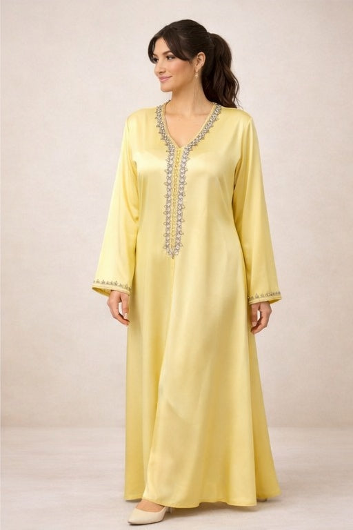 Abaya élégante brodée – Jaune
